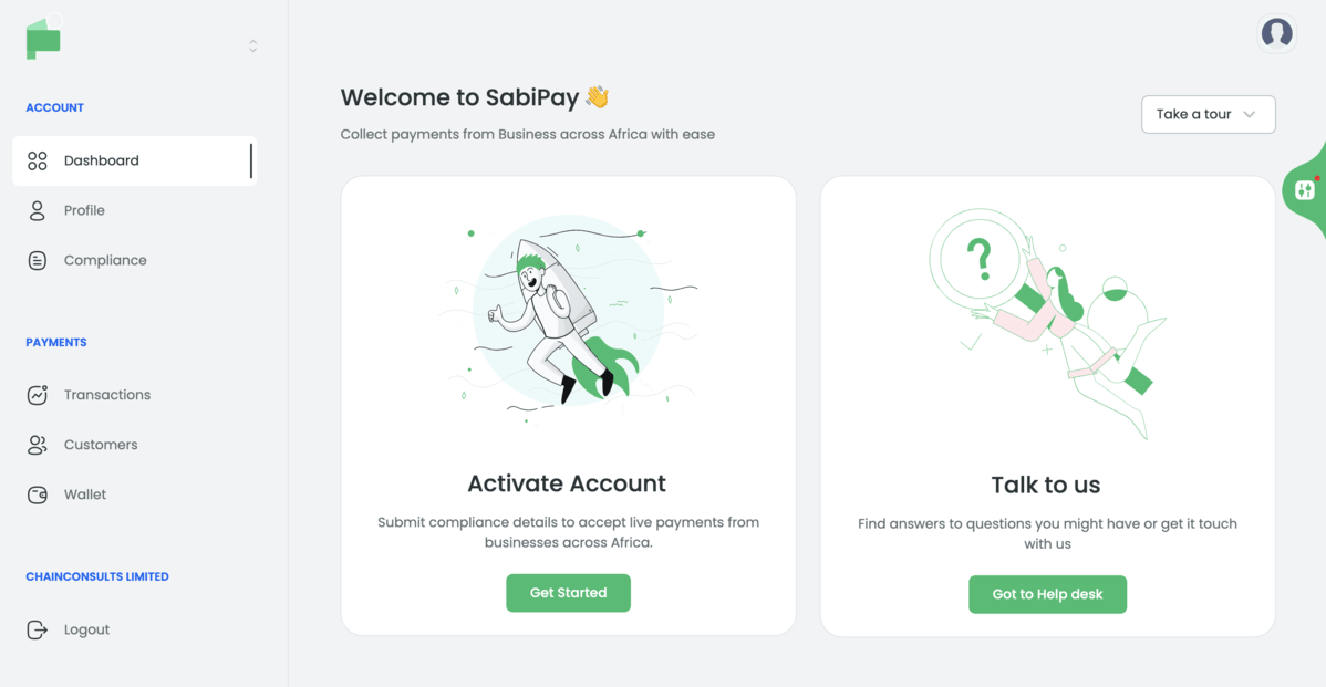 SabiPay dashboard