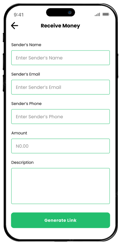 SabiPay mobile app - Receive Money form